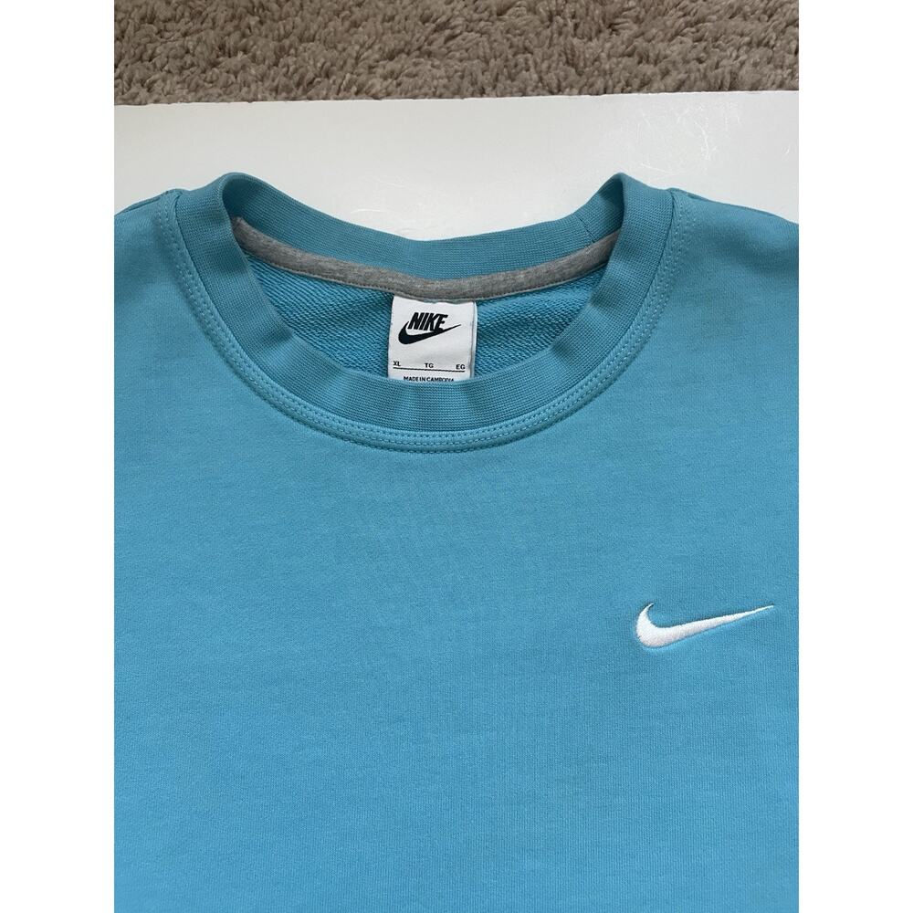 Nike Solo Swoosh Fleece Crew Sweatshirt Turquoise Blue XL Pullover Athleisure - Picture 4 of 10
